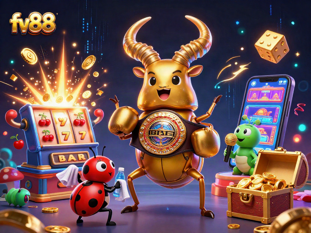 Engage with the exciting world of fv88 casino games in this vibrant dynamic illustration.
