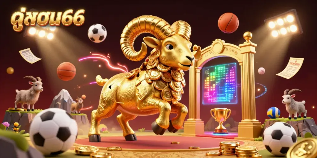 Experience thrilling sports betting excitement with ดูบอล66, highlighted by dynamic sports balls and an energetic atmosphere.