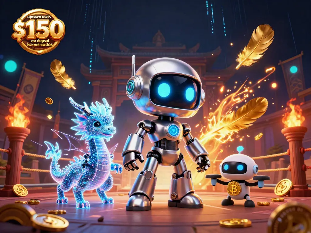 Visualize uptown aces $150 no deposit bonus codes in a vibrant cosmic gaming scene with a crypto theme.