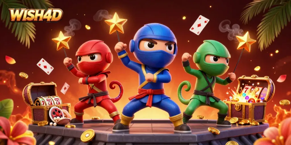 WISH4D promotes exciting gaming experiences with vibrant characters and dynamic slot action.