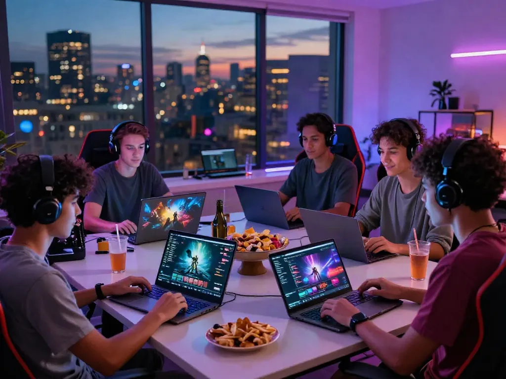 Diverse group enjoying their experience on luxury12 gaming platform in a cozy living room