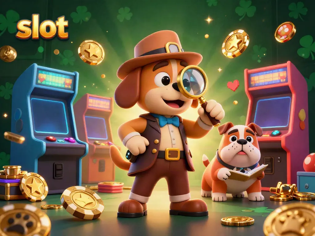 Menggunakan slot untuk menang sambil dikelilingi oleh elemen permainan dan cahaya berkilau.
