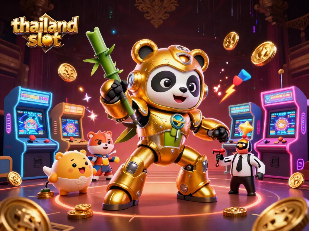 Engage with thailand slot gaming scene featuring animated characters in a vibrant casino landscape.