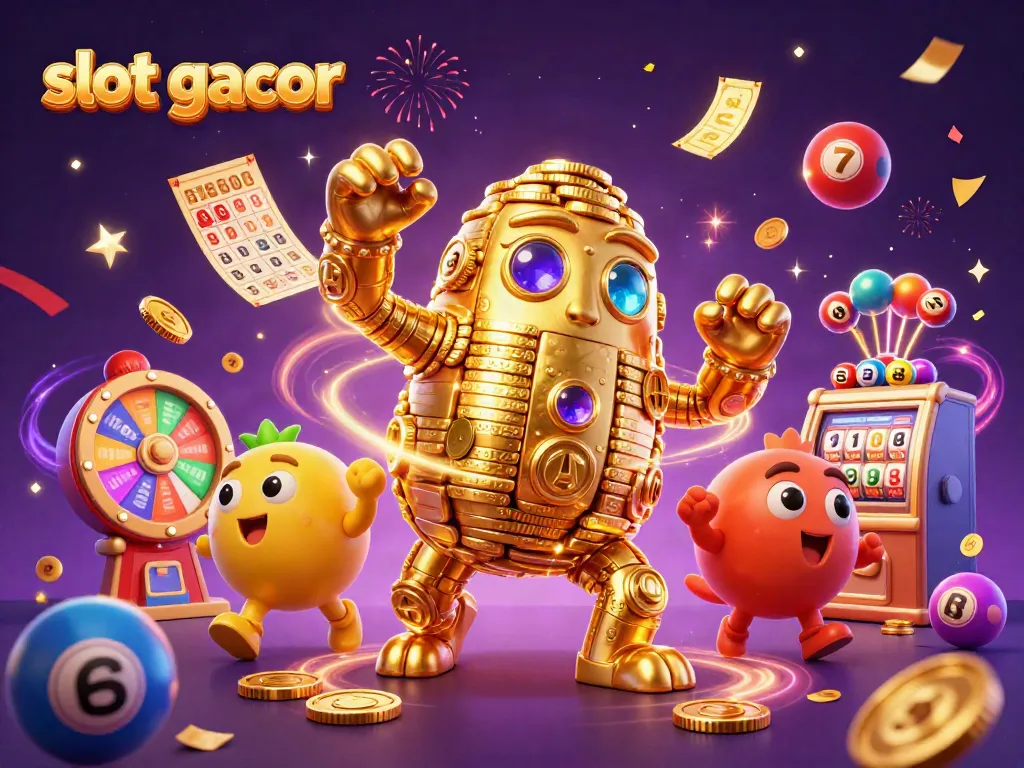 Engage with slot gacor in a vibrant casino scene featuring a golden golem and dynamic game elements.