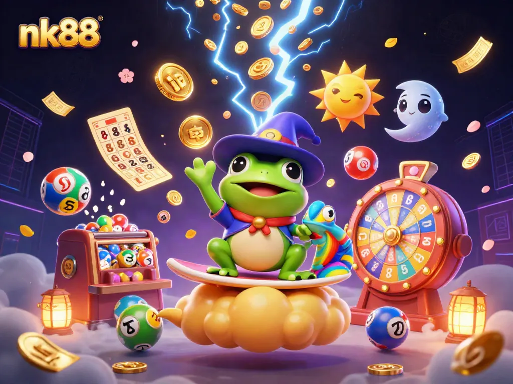 Experience exciting wins with nk88 in this vibrant casino-themed illustration.